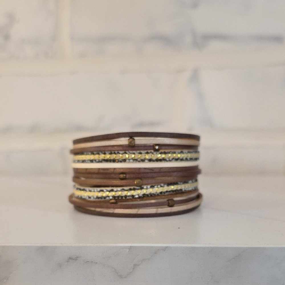 Elegant Gold and Brown Bangle Set